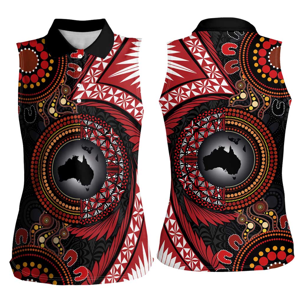 Tonga and Australia Together Women Sleeveless Polo Shirt Ngatu Art Tribal Aboriginal Tattoo Pattern
