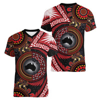 Tonga and Australia Together Women V-Neck T-Shirt Ngatu Art Tribal Aboriginal Tattoo Pattern