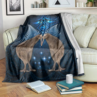 New Zealand Maori Matariki Blanket Hongi Kiwi Bird and Silver Fern LT03 Blue - Polynesian Pride