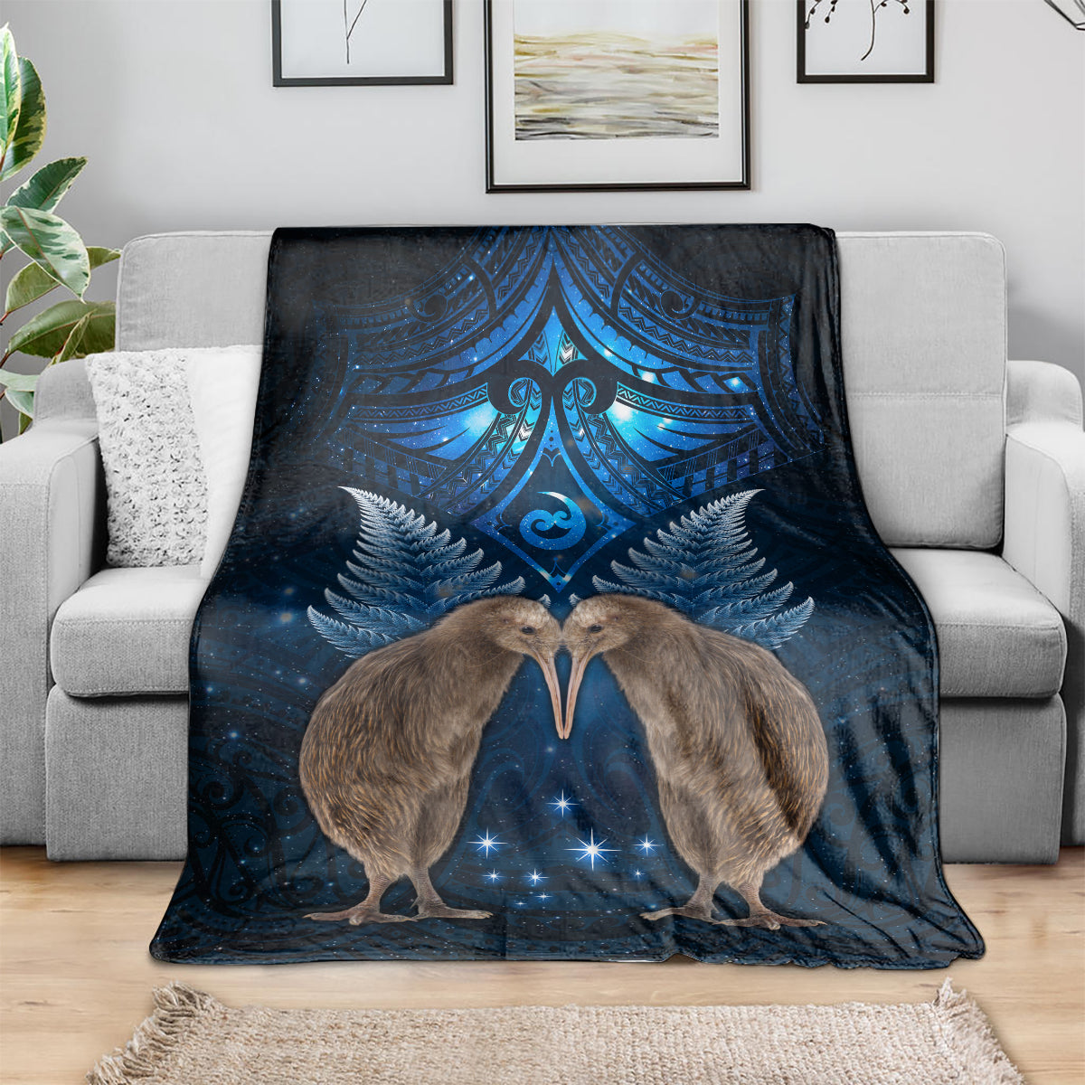 New Zealand Maori Matariki Blanket Hongi Kiwi Bird and Silver Fern LT03 - Polynesian Pride