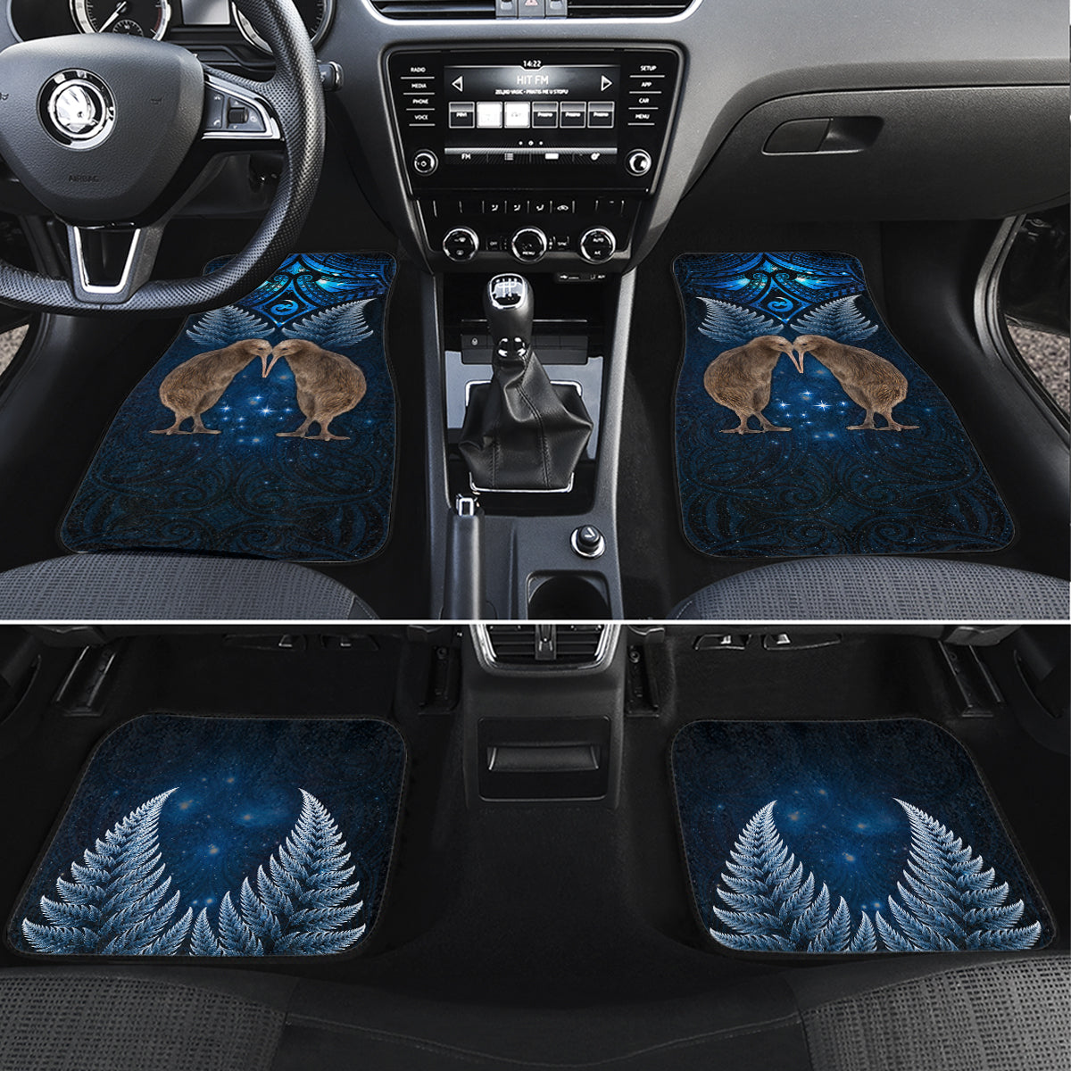New Zealand Maori Matariki Car Mats Hongi Kiwi Bird and Silver Fern LT03 Set 4pcs Blue - Polynesian Pride