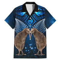 New Zealand Maori Matariki Family Matching Mermaid Dress and Hawaiian Shirt Hongi Kiwi Bird and Silver Fern LT03 Dad's Shirt - Short Sleeve Blue - Polynesian Pride