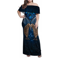 New Zealand Maori Matariki Family Matching Off Shoulder Maxi Dress and Hawaiian Shirt Hongi Kiwi Bird and Silver Fern LT03