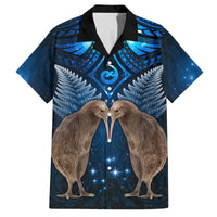 New Zealand Maori Matariki Family Matching Off Shoulder Short Dress and Hawaiian Shirt Hongi Kiwi Bird and Silver Fern LT03 Dad's Shirt - Short Sleeve Blue - Polynesian Pride