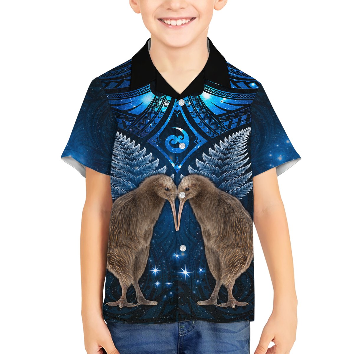 New Zealand Maori Matariki Hawaiian Shirt Hongi Kiwi Bird and Silver Fern LT03
