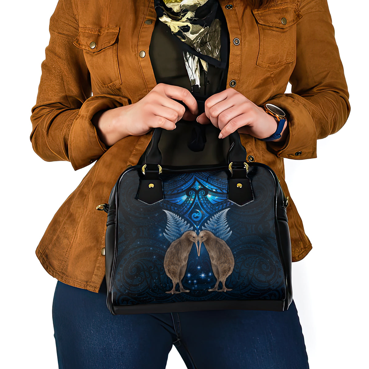 New Zealand Maori Matariki Shoulder Handbag Hongi Kiwi Bird and Silver Fern LT03 - Polynesian Pride