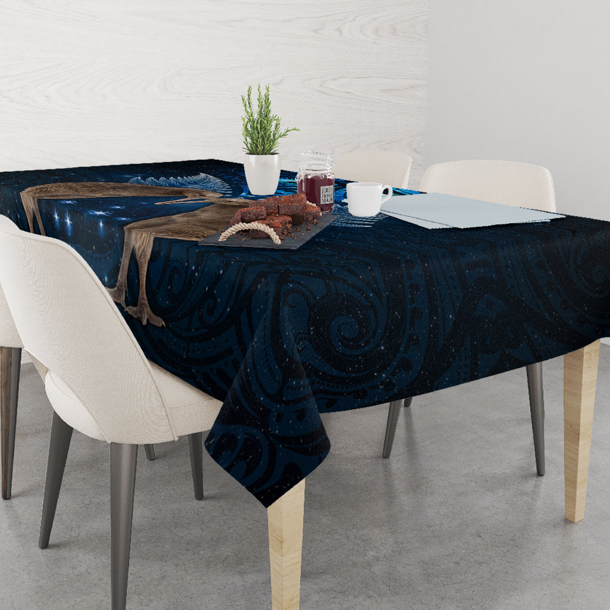 New Zealand Maori Matariki Tablecloth Hongi Kiwi Bird and Silver Fern LT03 - Polynesian Pride