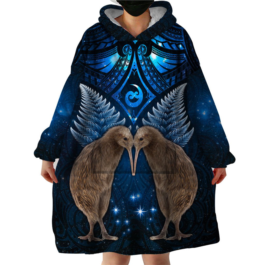 New Zealand Maori Matariki Wearable Blanket Hoodie Hongi Kiwi Bird and Silver Fern LT03 - Polynesian Pride
