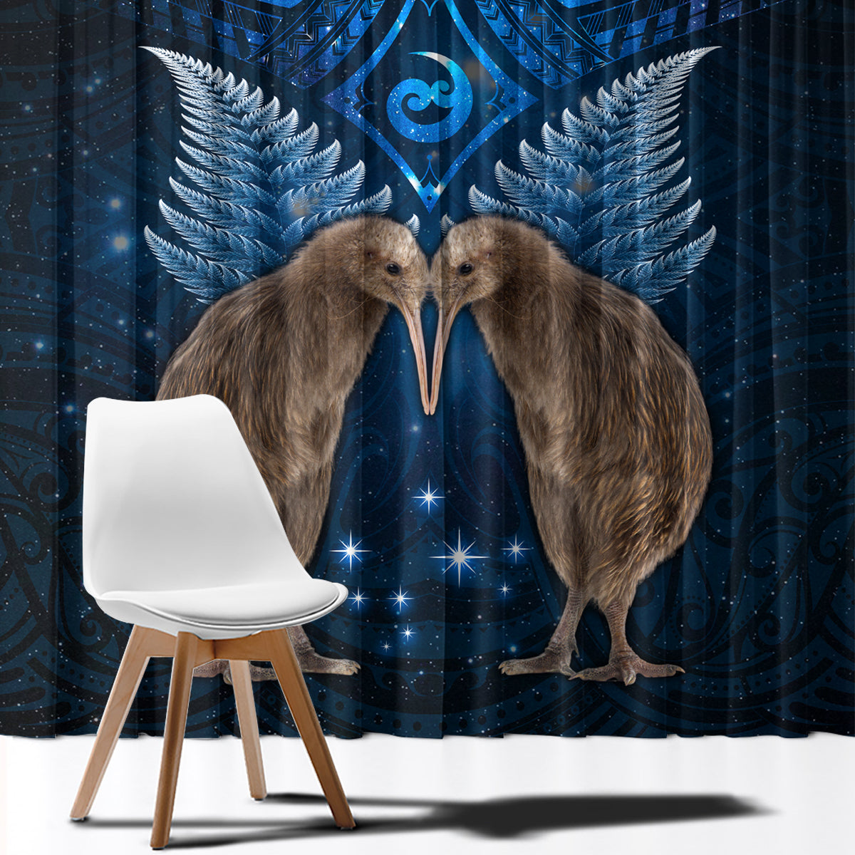New Zealand Maori Matariki Window Curtain Hongi Kiwi Bird and Silver Fern LT03 - Polynesian Pride