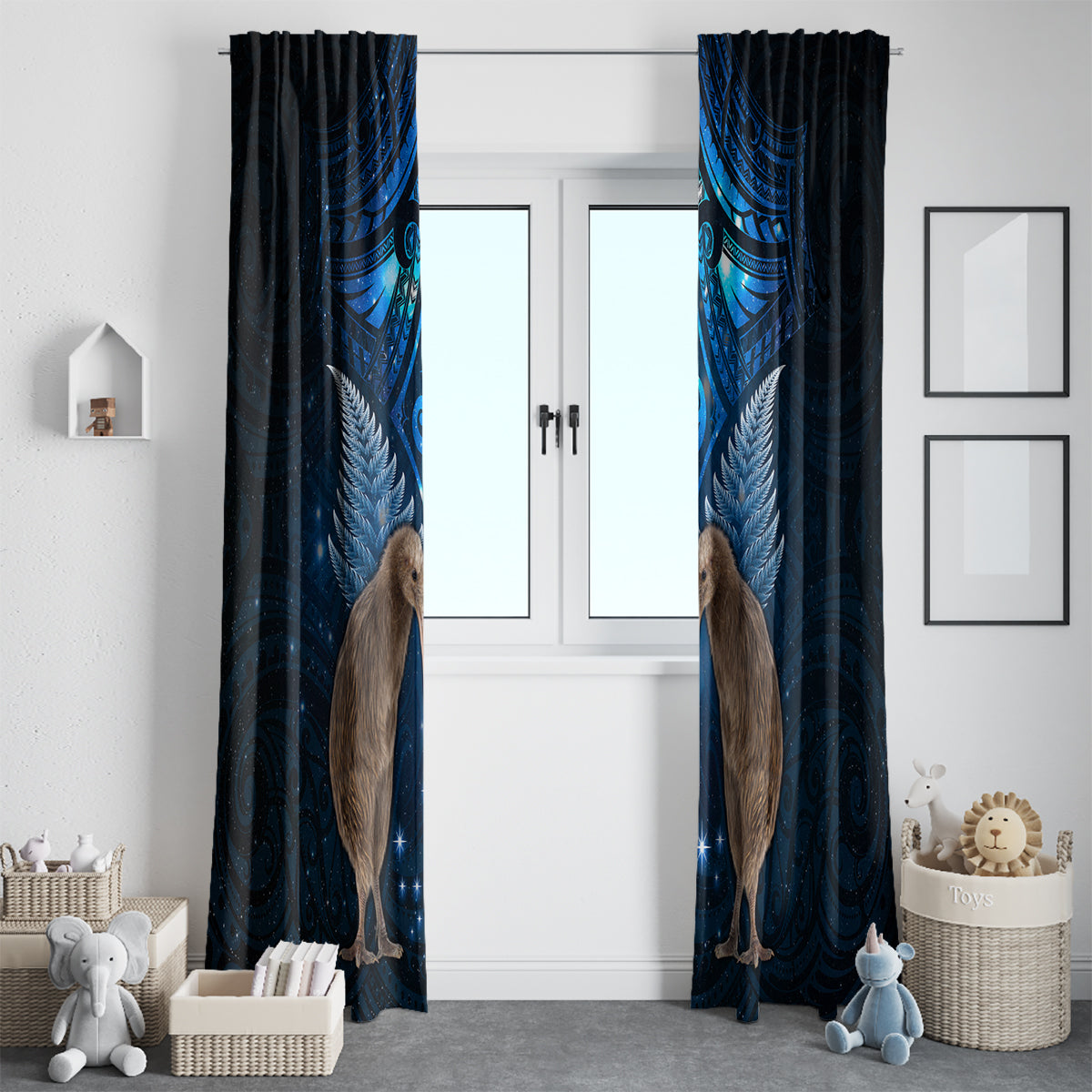 New Zealand Maori Matariki Window Curtain Hongi Kiwi Bird and Silver Fern LT03 - Polynesian Pride