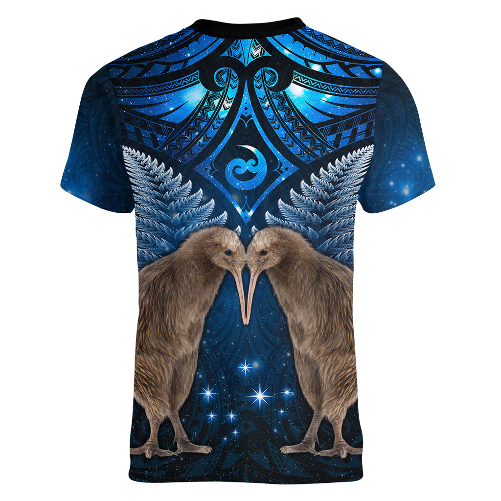 New Zealand Maori Matariki Women V Neck T Shirt Hongi Kiwi Bird and Silver Fern LT03