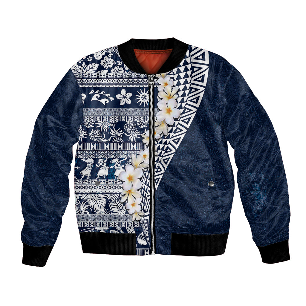 Hawaii Plumeria Tribal Vintage Bomber Jacket Special Blue