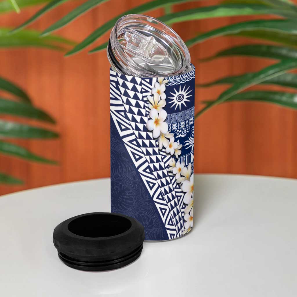 Hawaii Plumeria Tribal Vintage 4 in 1 Can Cooler Tumbler Special Blue