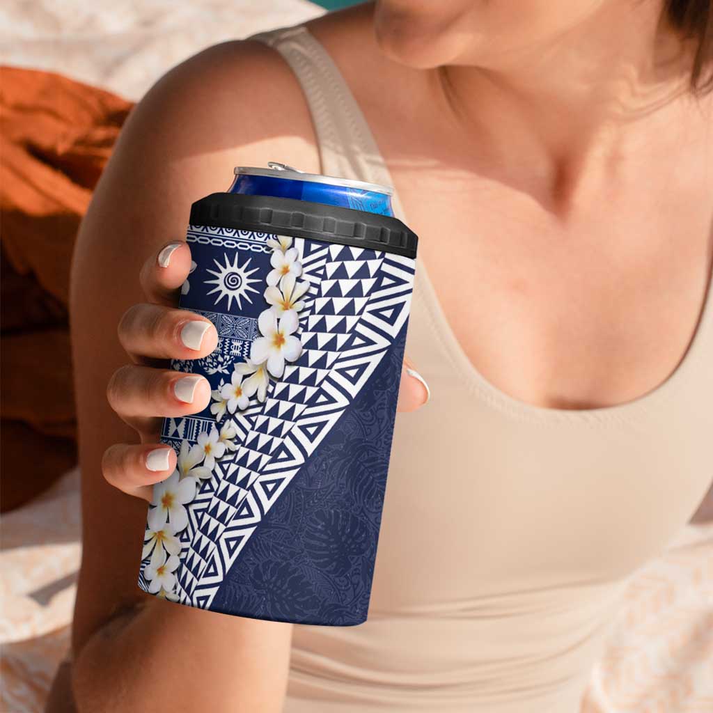 Hawaii Plumeria Tribal Vintage 4 in 1 Can Cooler Tumbler Special Blue