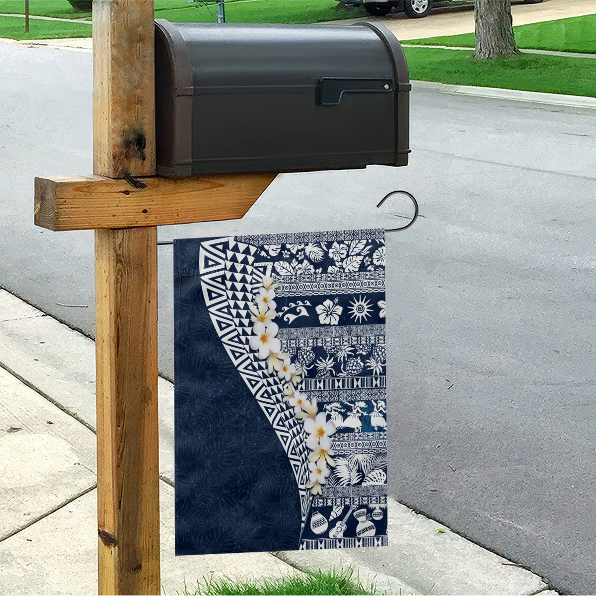 Hawaii Plumeria Tribal Vintage Garden Flag Special Blue