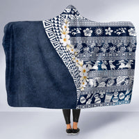 Hawaii Plumeria Tribal Vintage Hooded Blanket Special Blue