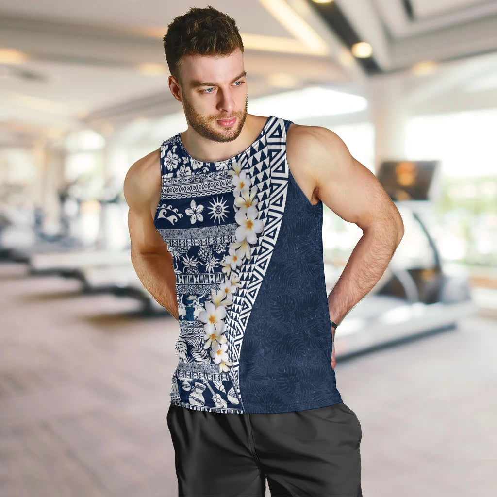 Hawaii Plumeria Tribal Vintage Men Tank Top Special Blue LT03 Blue - Polynesian Pride
