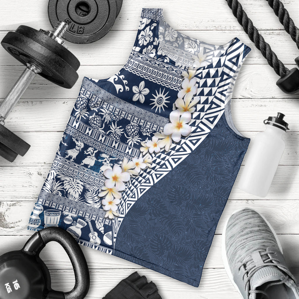 Hawaii Plumeria Tribal Vintage Men Tank Top Special Blue LT03 - Polynesian Pride