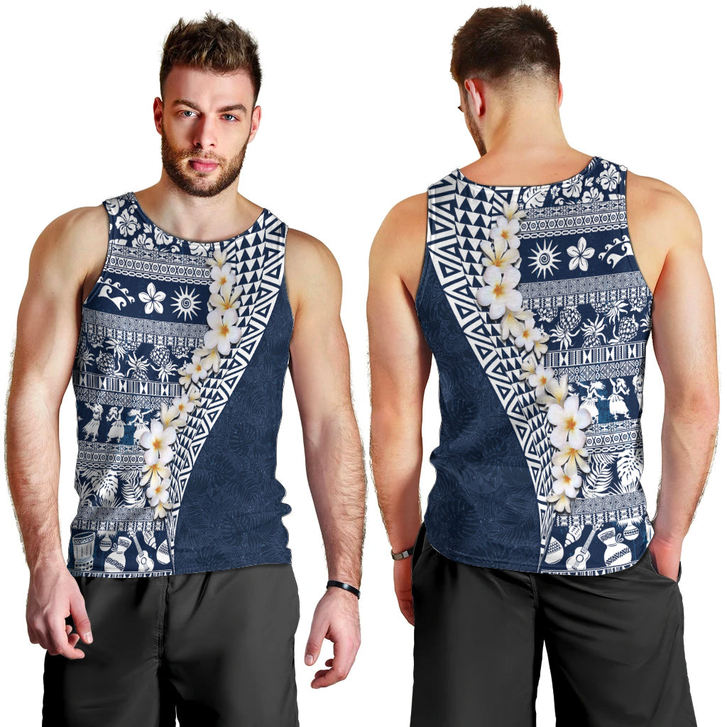 Hawaii Plumeria Tribal Vintage Men Tank Top Special Blue LT03 - Polynesian Pride