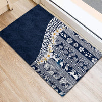 Hawaii Plumeria Tribal Vintage Rubber Doormat Special Blue