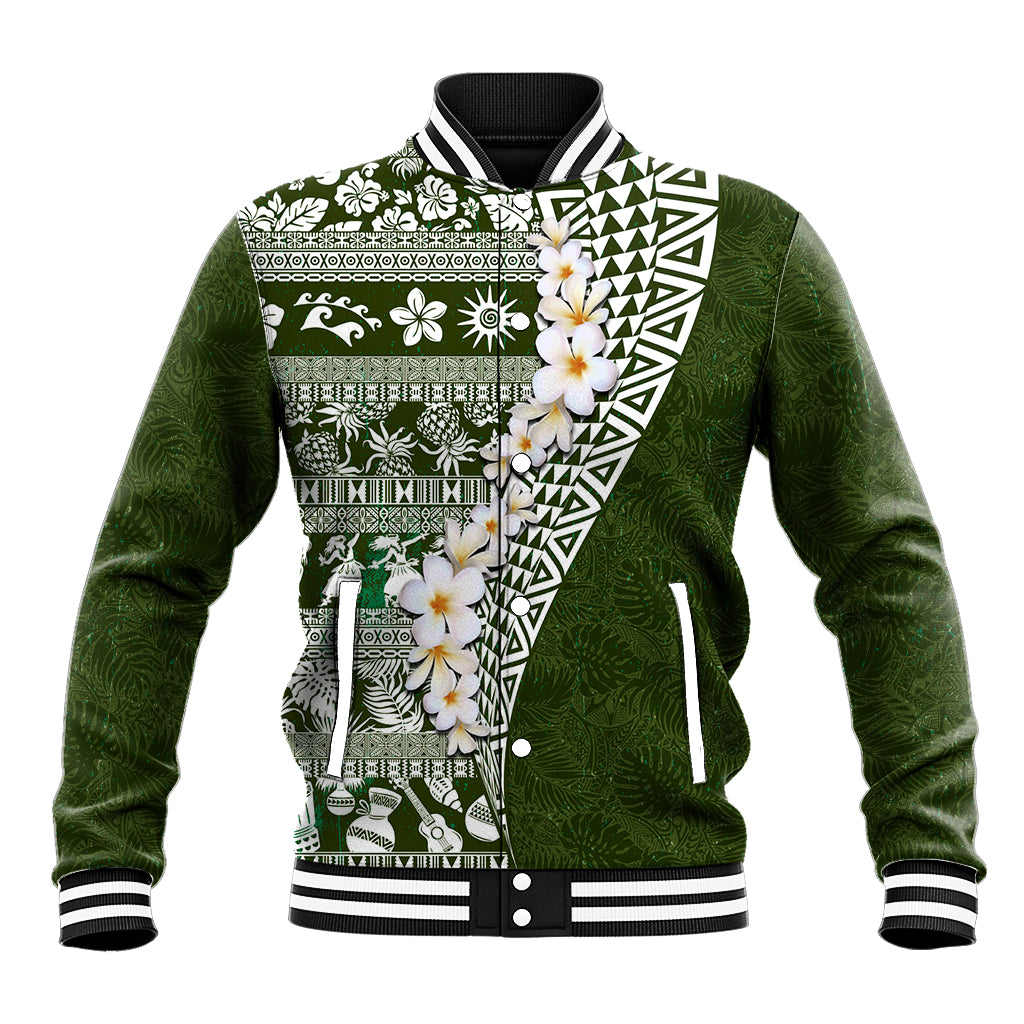 Hawaii Plumeria Tribal Vintage Baseball Jacket Special Green