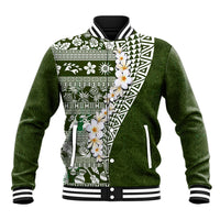 Hawaii Plumeria Tribal Vintage Baseball Jacket Special Green