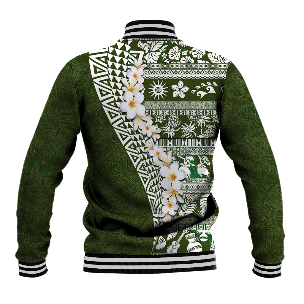 Hawaii Plumeria Tribal Vintage Baseball Jacket Special Green