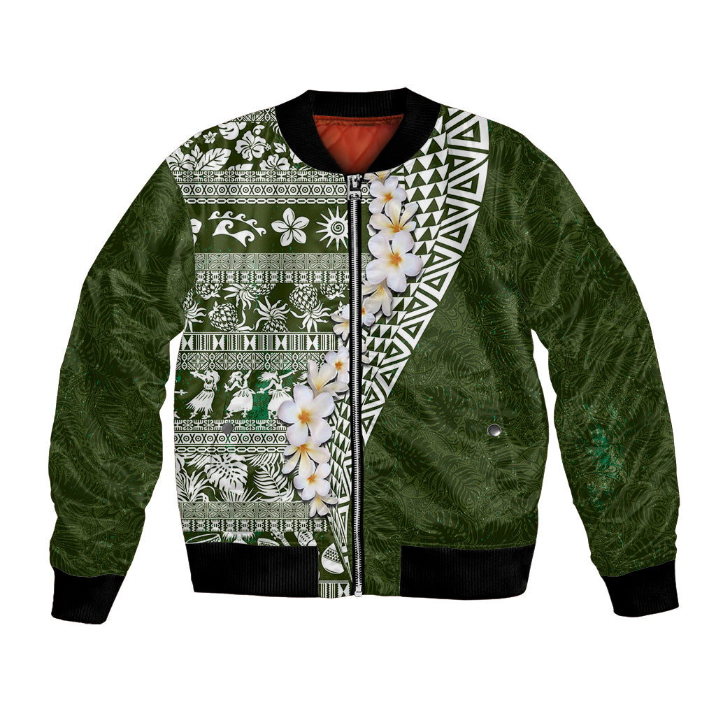 Hawaii Plumeria Tribal Vintage Bomber Jacket Special Green