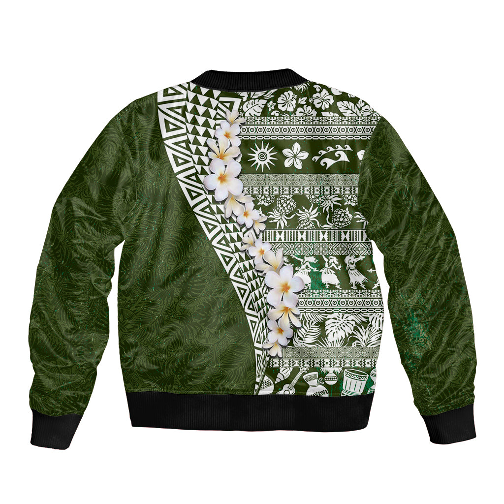 Hawaii Plumeria Tribal Vintage Bomber Jacket Special Green