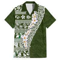 Hawaii Plumeria Tribal Vintage Family Matching Off The Shoulder Long Sleeve Dress and Hawaiian Shirt Special Green