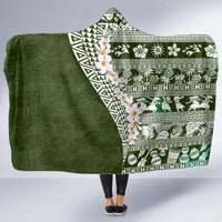 Hawaii Plumeria Tribal Vintage Hooded Blanket Special Green