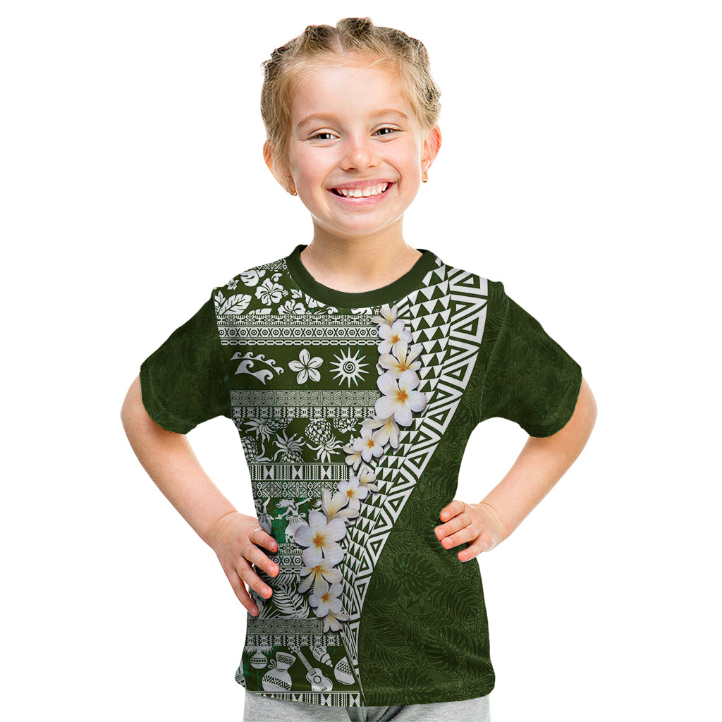 Hawaii Plumeria Tribal Vintage Kid T Shirt Special Green LT03 Green - Polynesian Pride