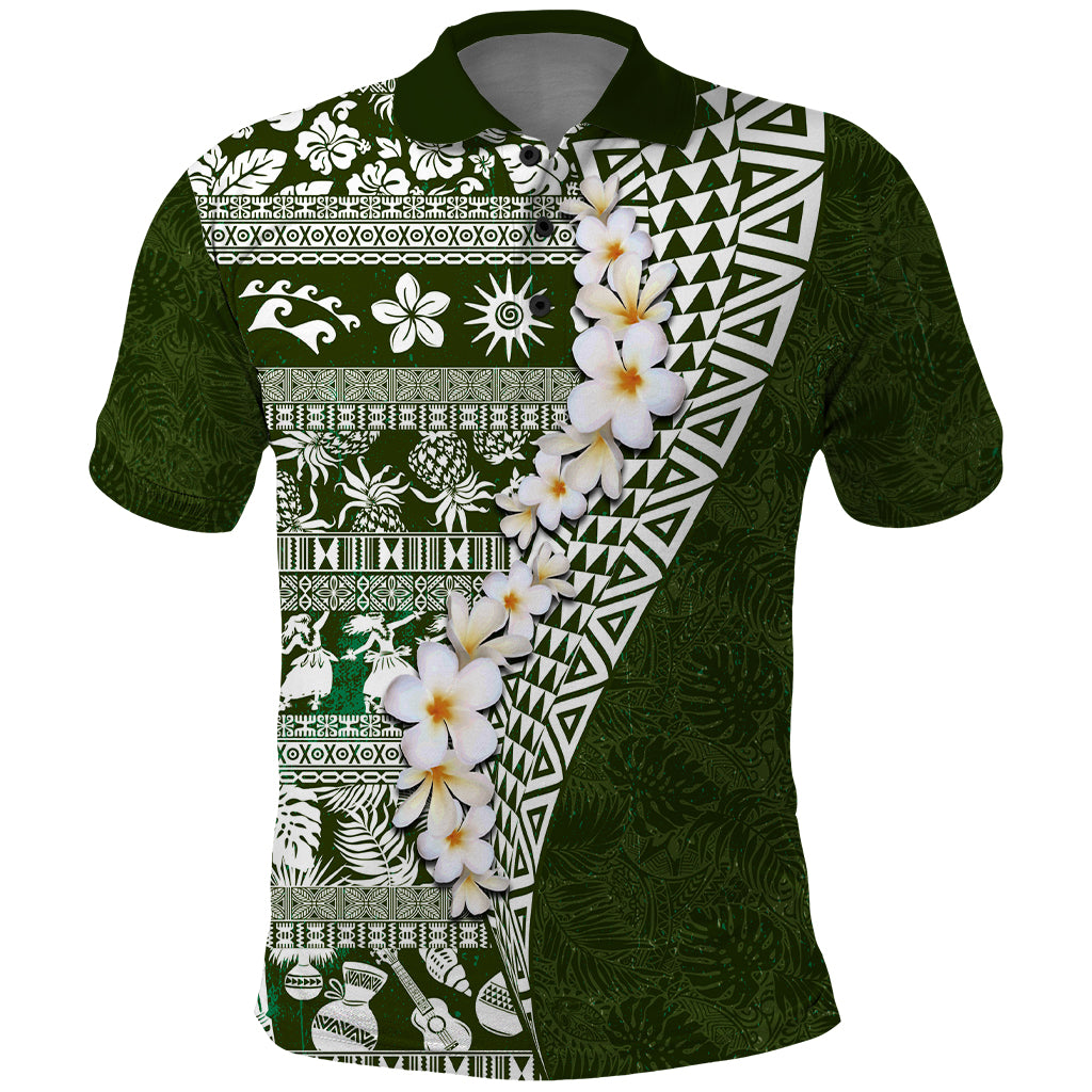 Hawaii Plumeria Tribal Vintage Polo Shirt Special Green