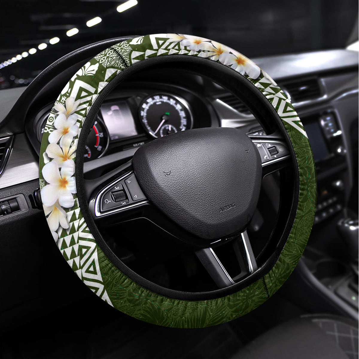 Hawaii Plumeria Tribal Vintage Steering Wheel Cover Special Green