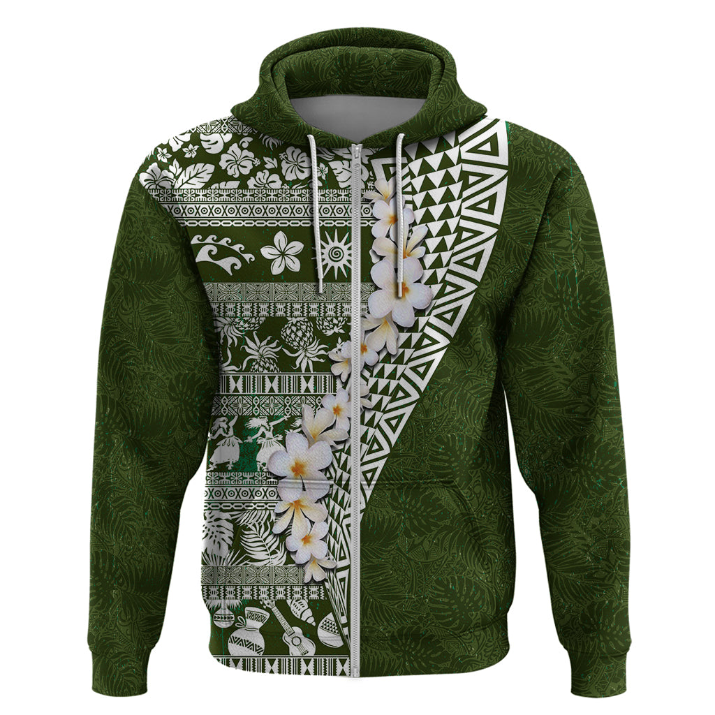 Hawaii Plumeria Tribal Vintage Zip Hoodie Special Green
