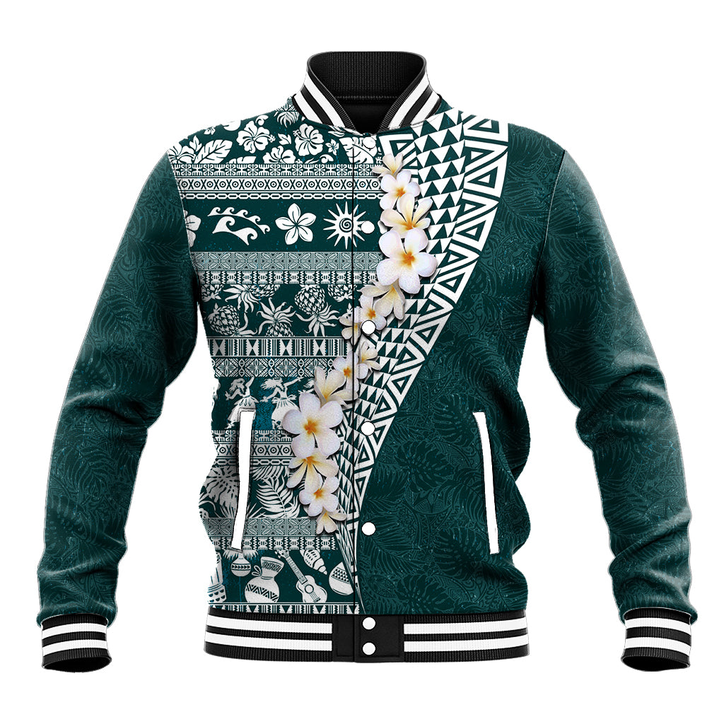 Hawaii Plumeria Tribal Vintage Baseball Jacket Special Turquoise