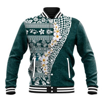 Hawaii Plumeria Tribal Vintage Baseball Jacket Special Turquoise