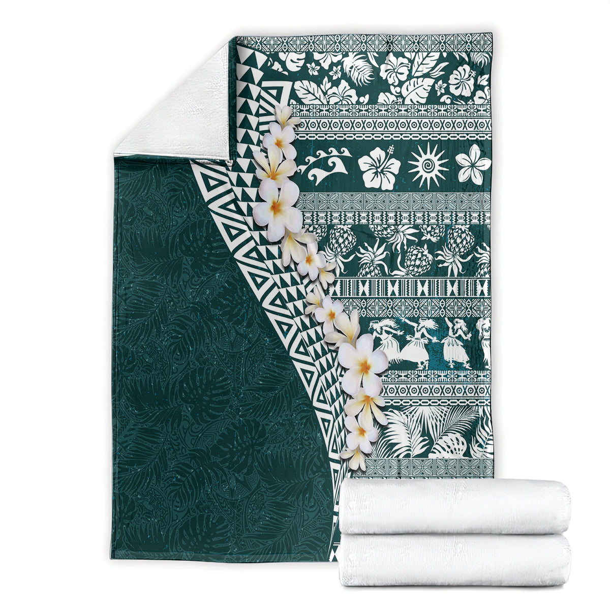 Hawaii Plumeria Tribal Vintage Blanket Special Turquoise