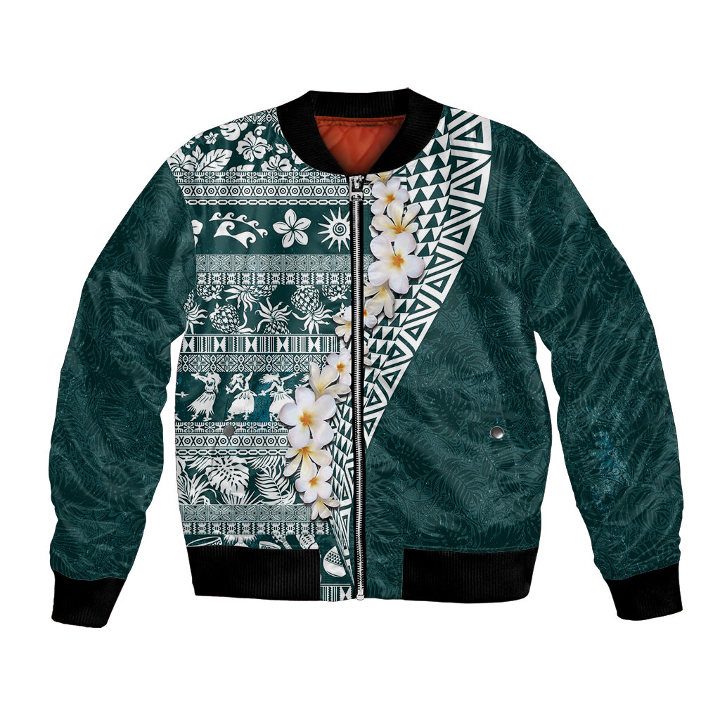 Hawaii Plumeria Tribal Vintage Bomber Jacket Special Turquoise