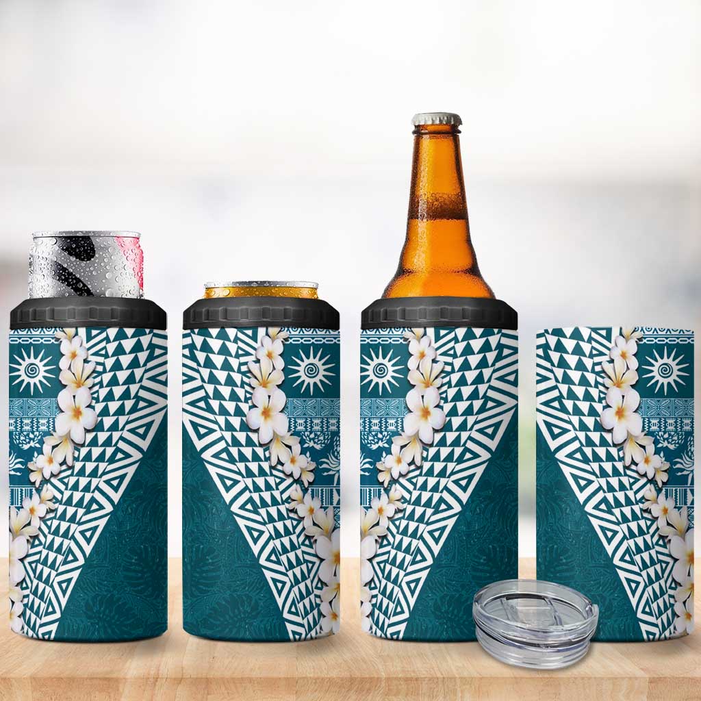 Hawaii Plumeria Tribal Vintage 4 in 1 Can Cooler Tumbler Special Turquoise