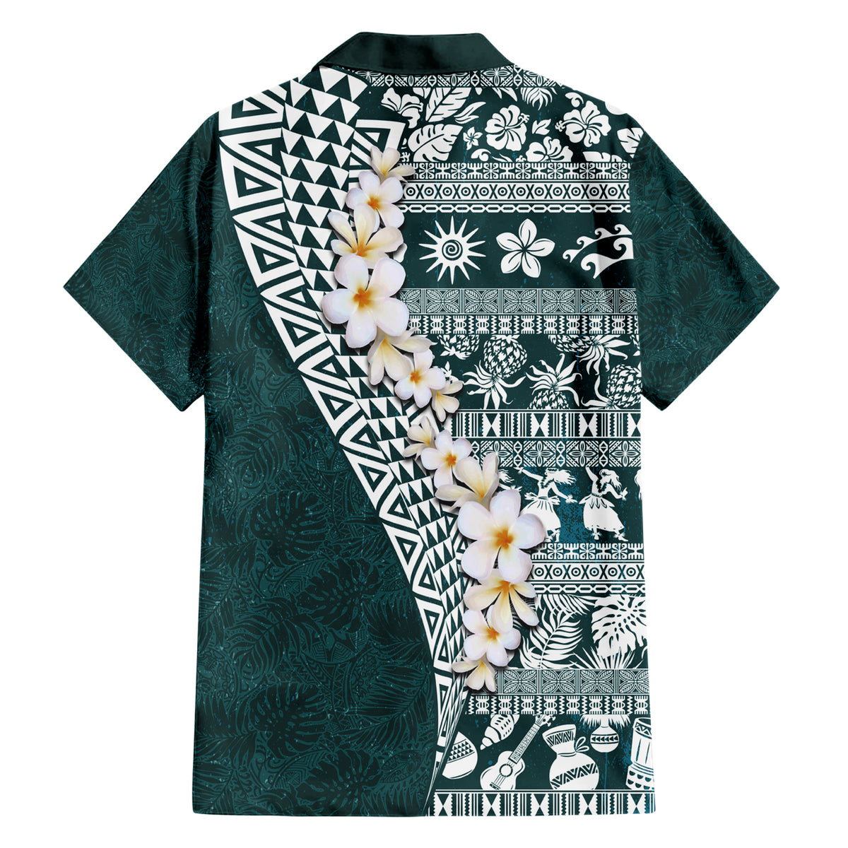 Hawaii Plumeria Tribal Vintage Family Matching Short Sleeve Bodycon Dress and Hawaiian Shirt Special Turquoise