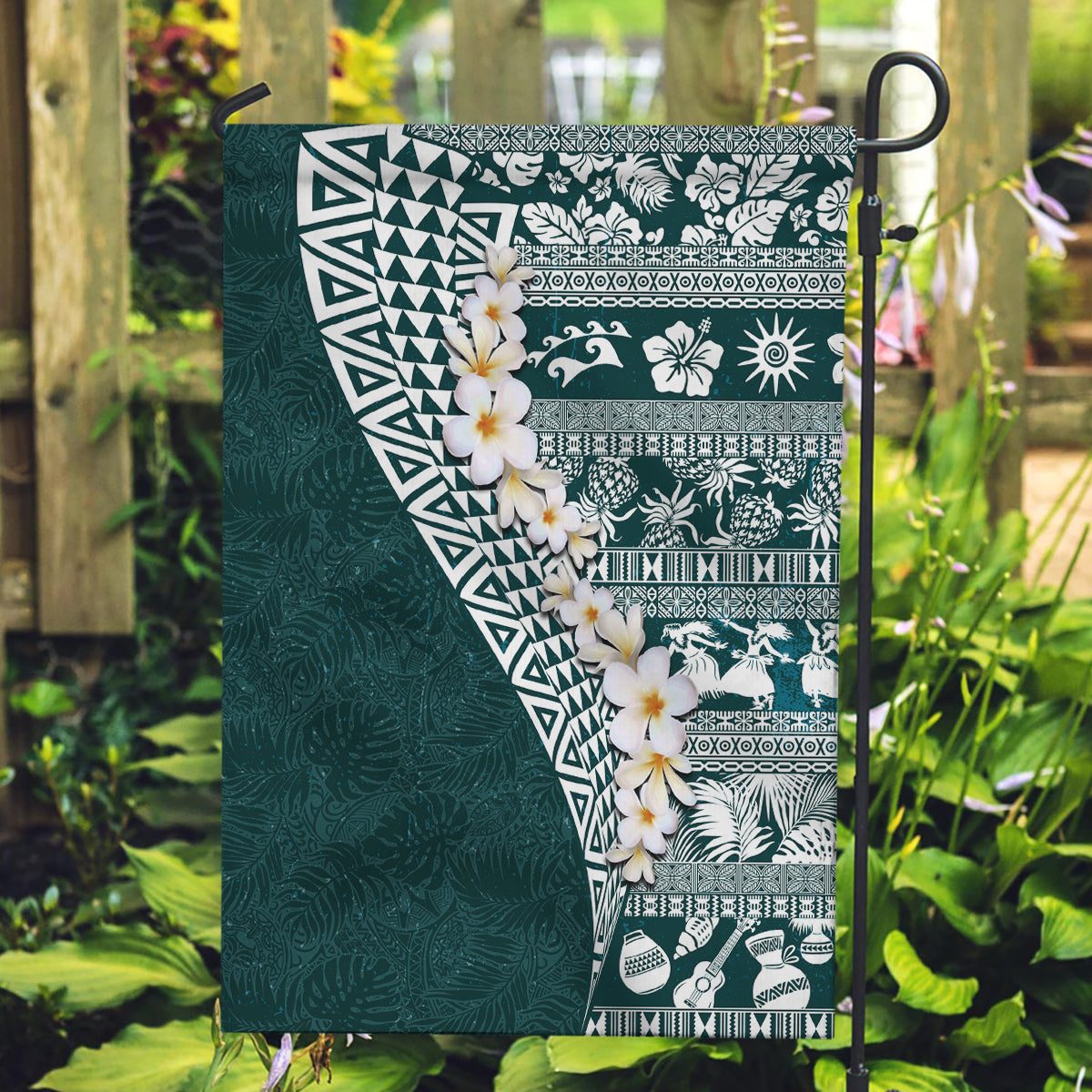 Hawaii Plumeria Tribal Vintage Garden Flag Special Turquoise
