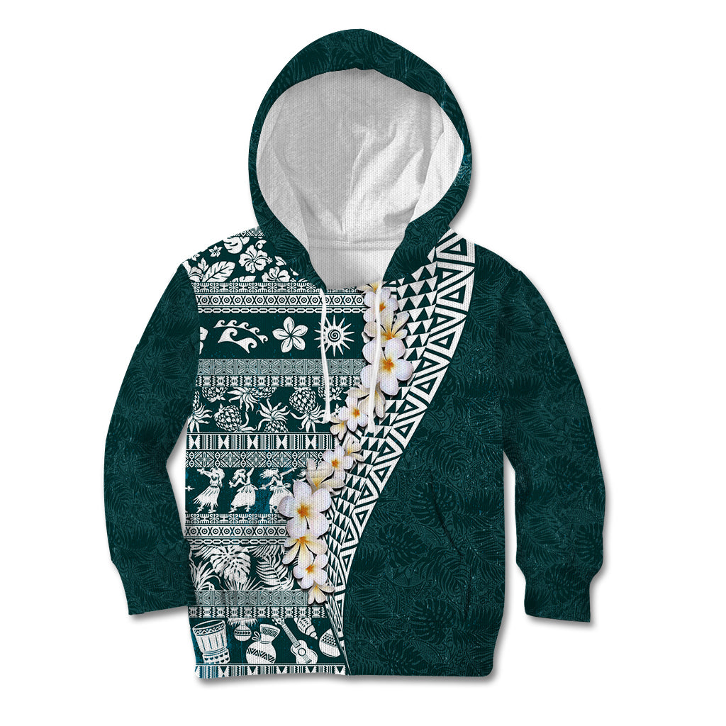 Hawaii Plumeria Tribal Vintage Kid Hoodie Special Turquoise