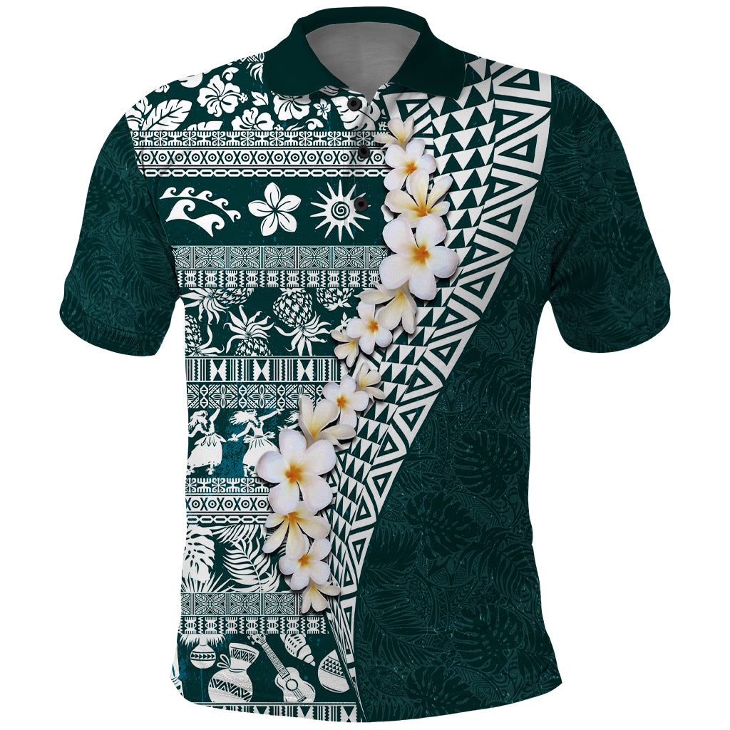 Hawaii Plumeria Tribal Vintage Polo Shirt Special Turquoise
