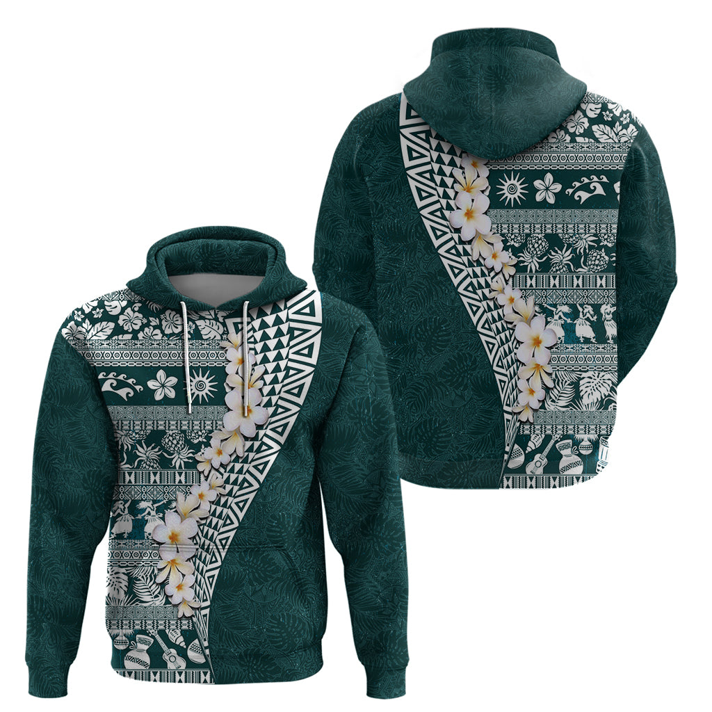 Hawaii Plumeria Tribal Vintage Zip Hoodie Special Turquoise
