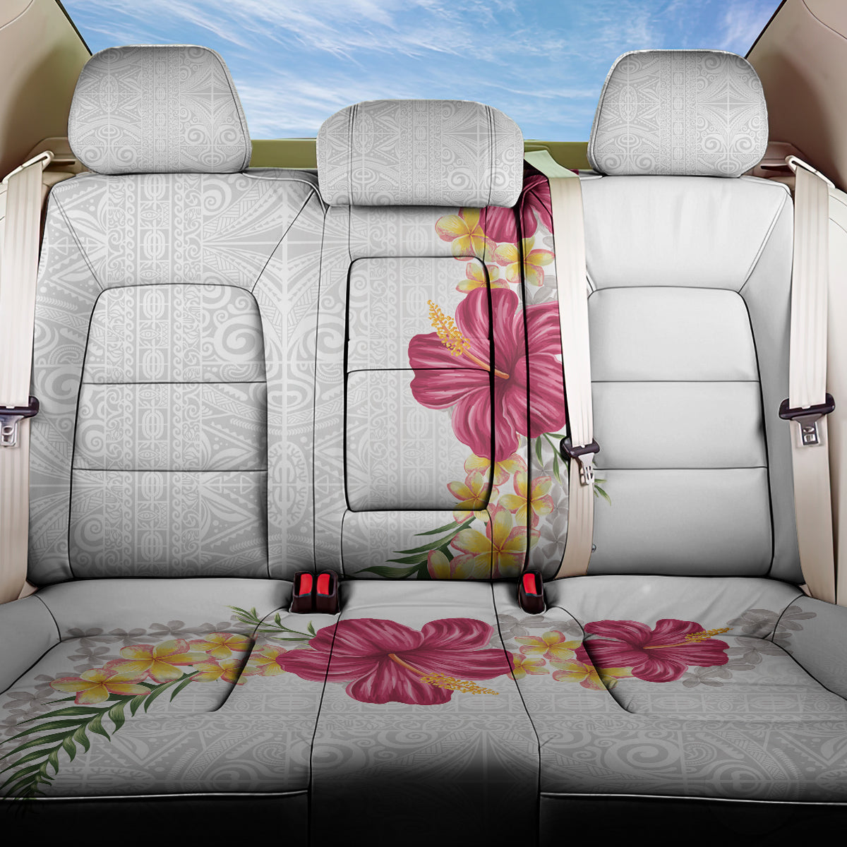 Hawaiian Plumeria and Hibiscus Back Car Seat Cover White Mode