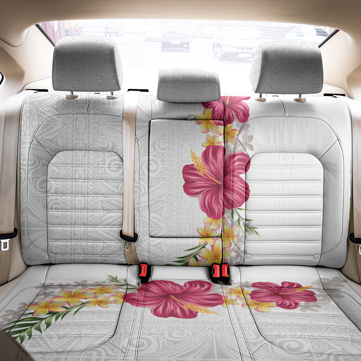Hawaiian Plumeria and Hibiscus Back Car Seat Cover White Mode