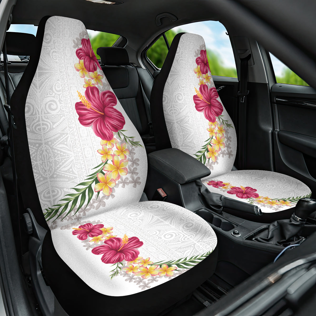 Hawaiian Plumeria and Hibiscus Car Seat Cover White Mode