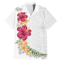 Hawaiian Plumeria and Hibiscus Family Matching Mermaid Dress and Hawaiian Shirt White Mode