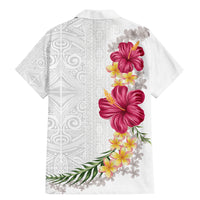 Hawaiian Plumeria and Hibiscus Family Matching Mermaid Dress and Hawaiian Shirt White Mode